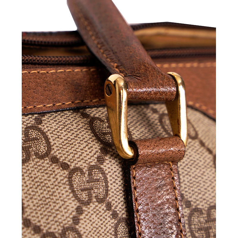 1980 VINTAGE GUCCI Coated Canvas Supreme GG LOGO & Leather Web Sherry BOSTON BAG