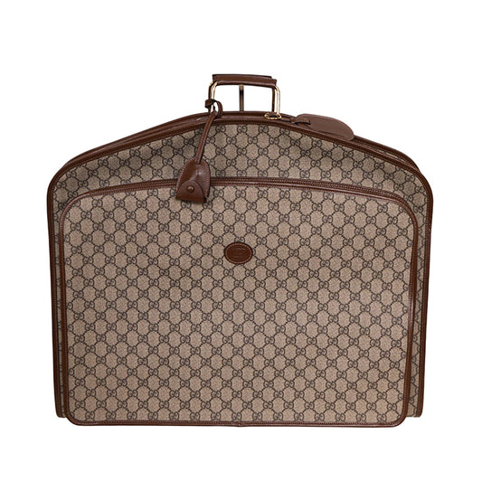 NEW $3980 GUCCI Brown GG Coated Canvas Leather Trim GARMENT BAG HANGER LOCK KEY