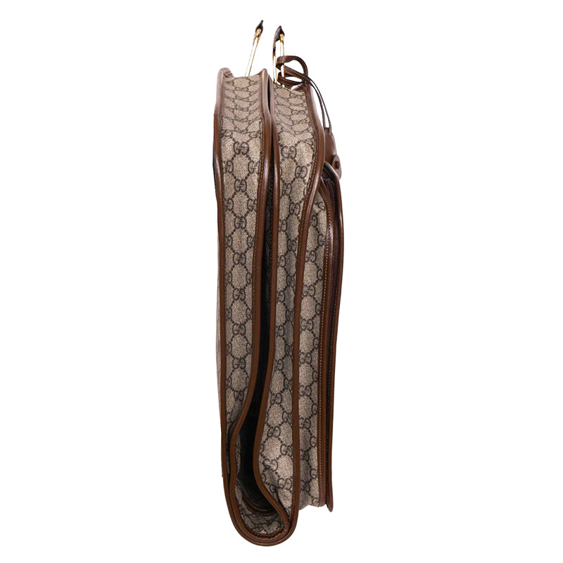 NEW $3980 GUCCI Brown GG Coated Canvas Leather Trim GARMENT BAG HANGER LOCK KEY
