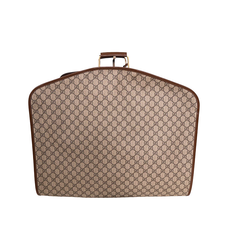 NEW $3980 GUCCI Brown GG Coated Canvas Leather Trim GARMENT BAG HANGER LOCK KEY