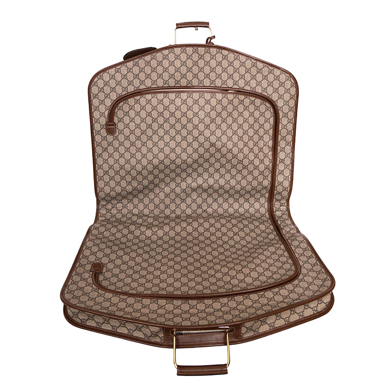 NEW $3980 GUCCI Brown GG Coated Canvas Leather Trim GARMENT BAG HANGER LOCK KEY