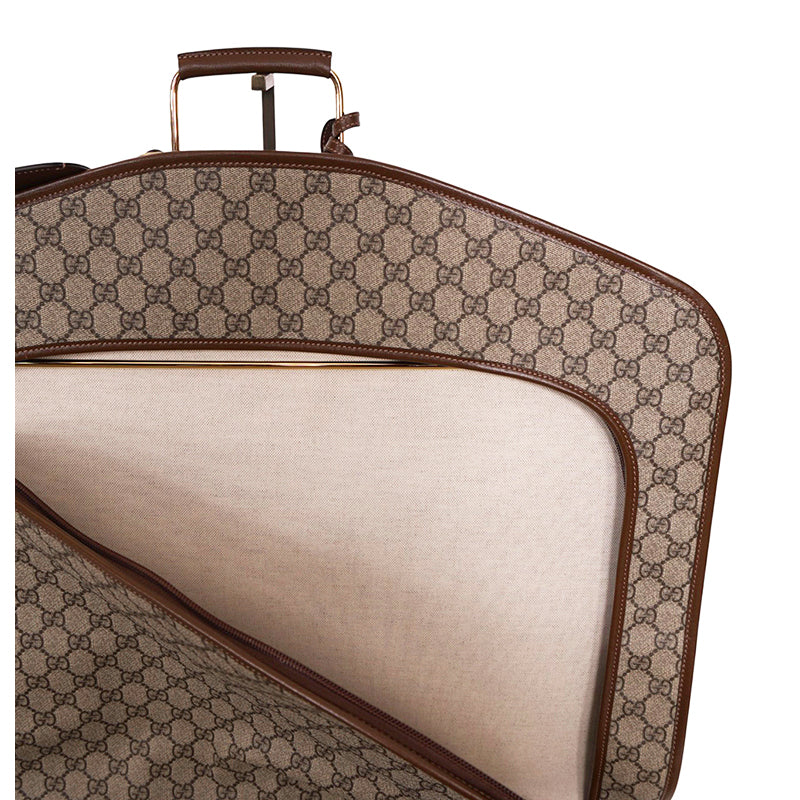 NEW $3980 GUCCI Brown GG Coated Canvas Leather Trim GARMENT BAG HANGER LOCK KEY
