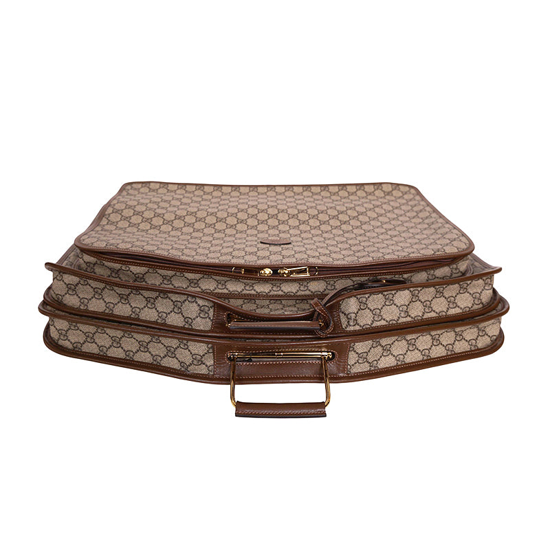 NEW $3980 GUCCI Brown GG Coated Canvas Leather Trim GARMENT BAG HANGER LOCK KEY