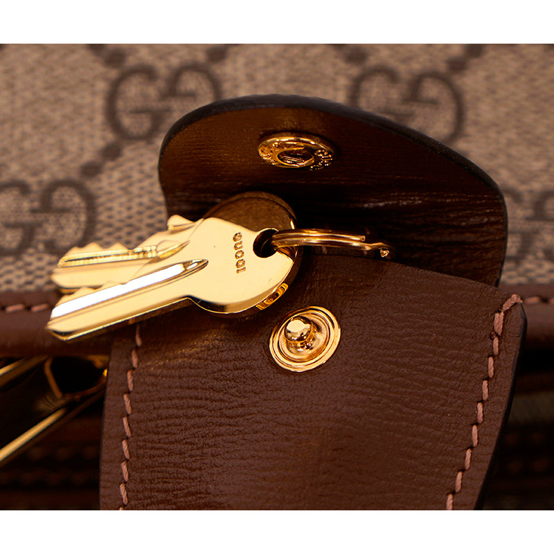 NEW $3980 GUCCI Brown GG Coated Canvas Leather Trim GARMENT BAG HANGER LOCK KEY