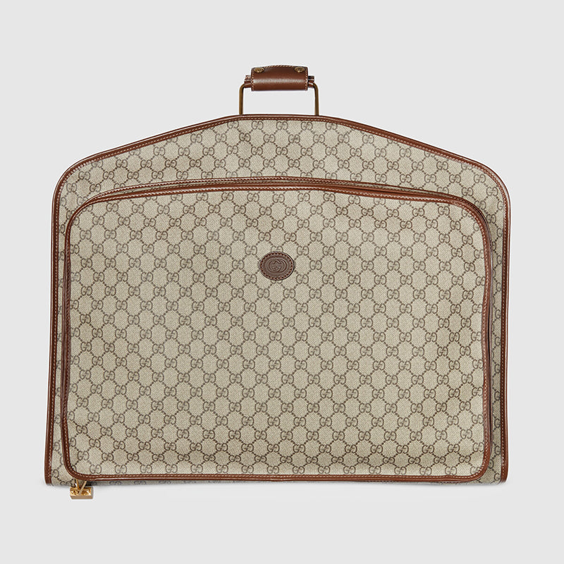 NEW $3980 GUCCI Brown GG Coated Canvas Leather Trim GARMENT BAG HANGER LOCK KEY
