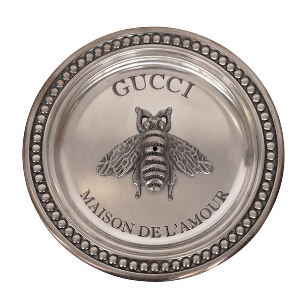 NEW $360 GUCCI Silver Tone Brass LOGO BEE Metal Incense Burner TRINKET PLATE