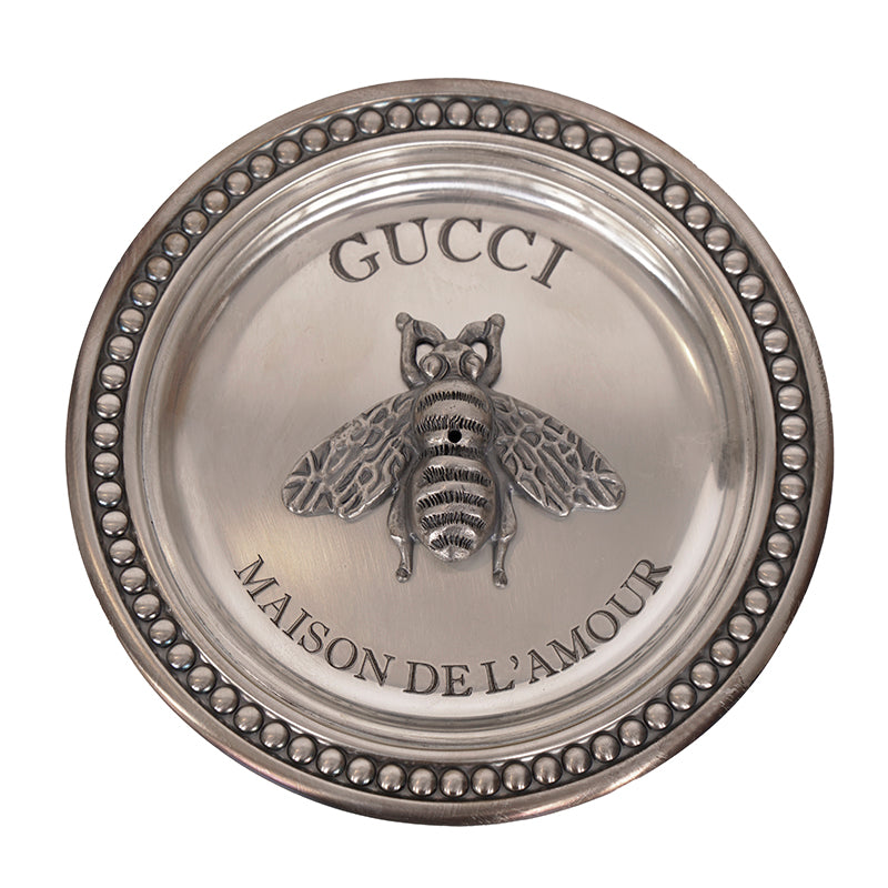 NEW $360 GUCCI Silver Tone Brass LOGO BEE Metal Incense Burner TRINKET PLATE