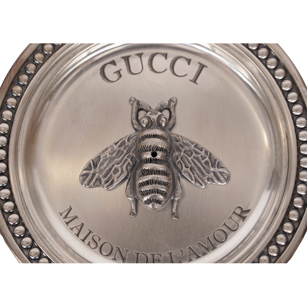 NEW $360 GUCCI Silver Tone Brass LOGO BEE Metal Incense Burner TRINKET PLATE