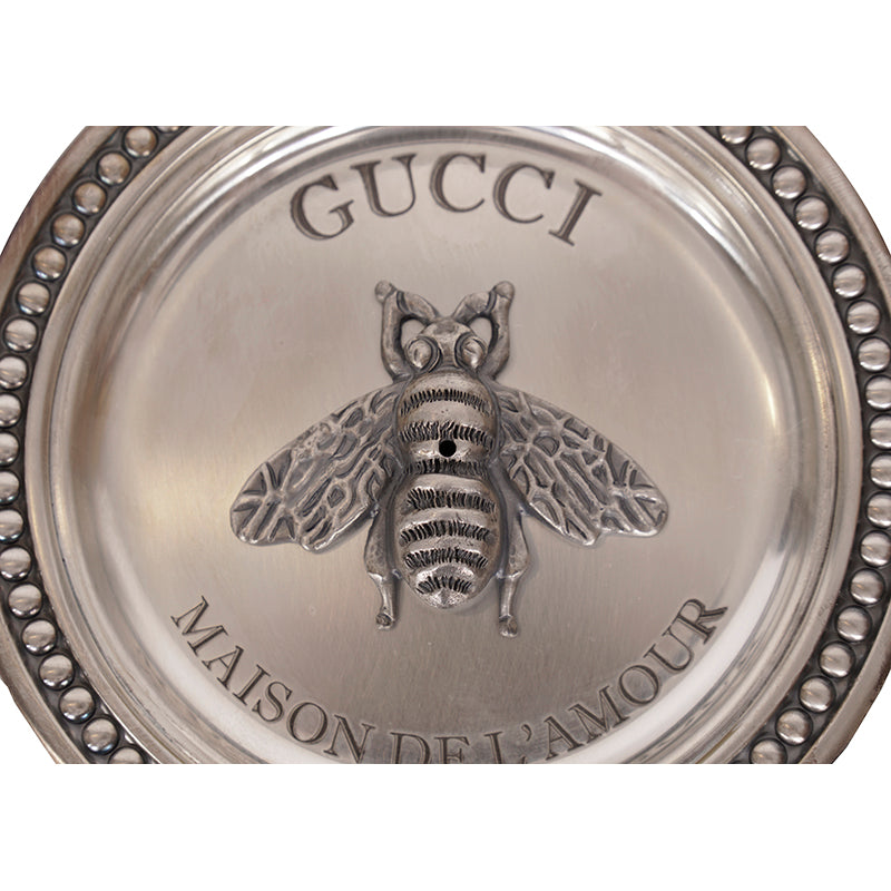 NEW $360 GUCCI Silver Tone Brass LOGO BEE Metal Incense Burner TRINKET PLATE