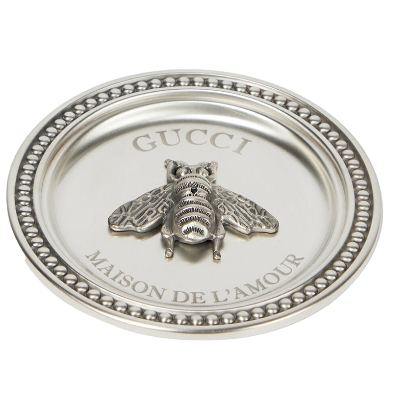 NEW $360 GUCCI Silver Tone Brass LOGO BEE Metal Incense Burner TRINKET PLATE