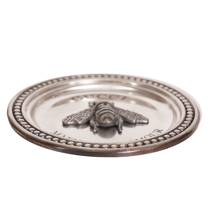 NEW $360 GUCCI Silver Tone Brass LOGO BEE Metal Incense Burner TRINKET PLATE