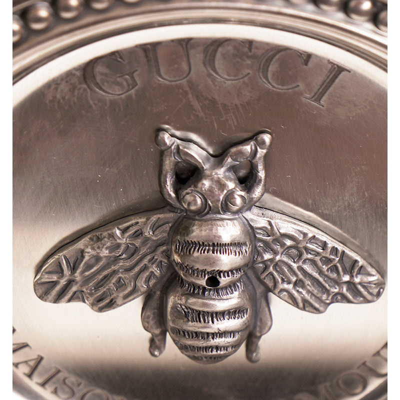 NEW $360 GUCCI Silver Tone Brass LOGO BEE Metal Incense Burner TRINKET PLATE