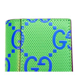 NEW $650 GUCCI Green Perforated Leather Embossed GG CARD HOLDER CASE with STRAP