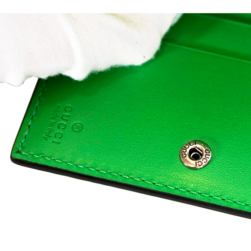 NEW $650 GUCCI Green Perforated Leather Embossed GG CARD HOLDER CASE with STRAP