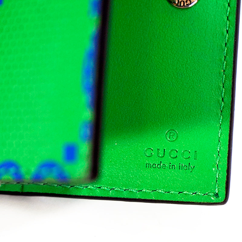 NEW $650 GUCCI Green Perforated Leather Embossed GG CARD HOLDER CASE with STRAP