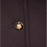 40 NEW $4,700 GUCCI Black Wool CAT TIGER BUTTON Leather Trim HORSEBIT LOGO COAT