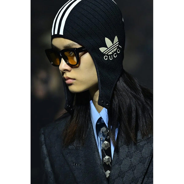 sz S NEW $450 GUCCI x ADIDAS Black Knit LOGO Swimming Hood Style Balaclava HAT