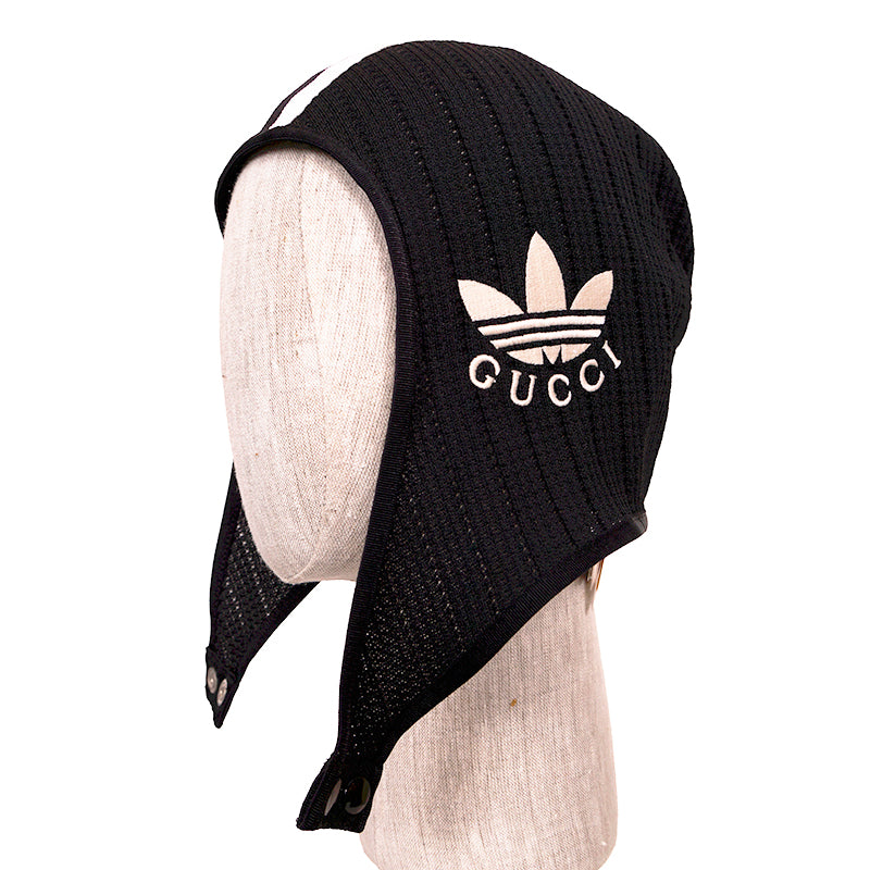 sz S NEW $450 GUCCI x ADIDAS Black Knit LOGO Swimming Hood Style Balaclava HAT