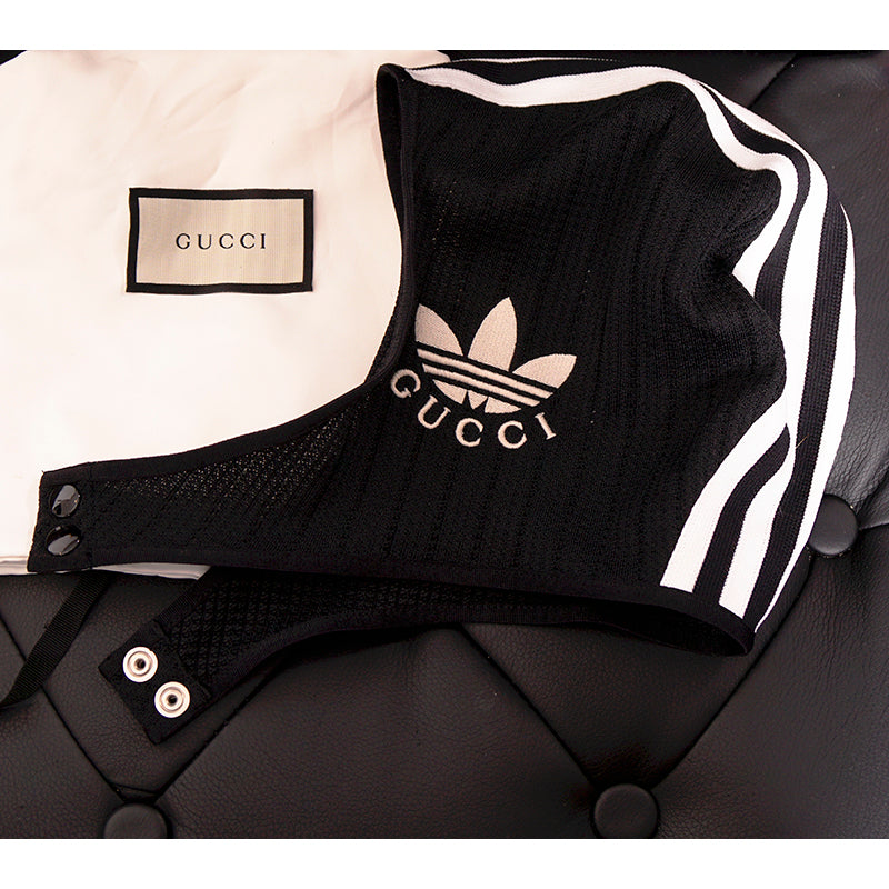 sz S NEW $450 GUCCI x ADIDAS Black Knit LOGO Swimming Hood Style Balaclava HAT