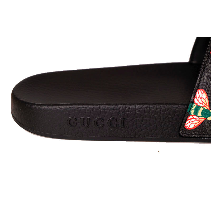 10G 10.5 NEW $450 GUCCI Men GG & BEES SUPREME Coated Canvas RUBBER SLIDE SANDALS