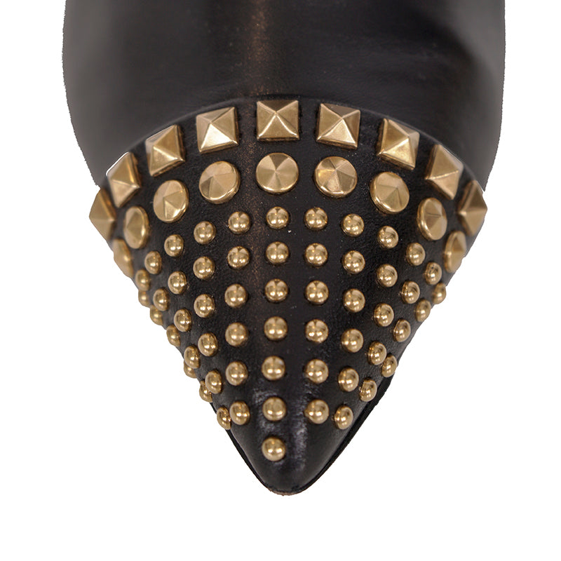 sz 37 GUCCI Black Leather GOLD STUDDED TOE Colin Fall Winter KNEE BOOTS Worn 1X