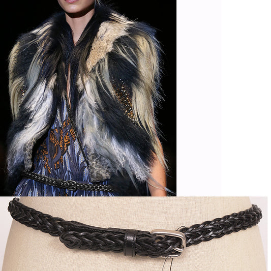 Sz 34/85 NEW $465 GUCCI RUNWAY Black Leather HAND BRAIDED Hip WAIST BELT Dustbag