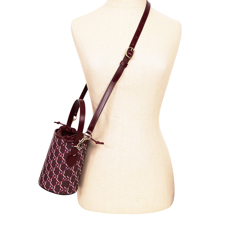 NEW $1,980 GUCCI Dark Red Rosso Ancora Coated Canvas GG SHADOW Mini BUCKET BAG