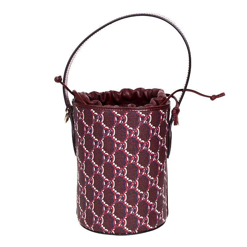 NEW $1,980 GUCCI Dark Red Rosso Ancora Coated Canvas GG SHADOW Mini BUCKET BAG