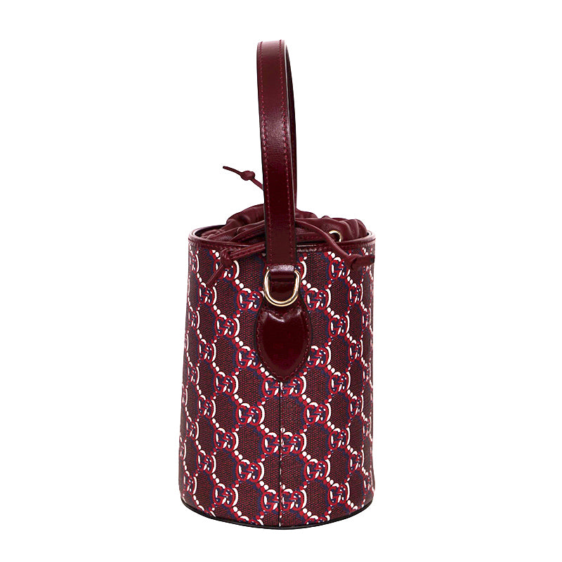 NEW $1,980 GUCCI Dark Red Rosso Ancora Coated Canvas GG SHADOW Mini BUCKET BAG