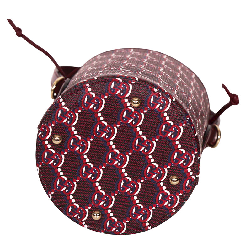 NEW $1,980 GUCCI Dark Red Rosso Ancora Coated Canvas GG SHADOW Mini BUCKET BAG