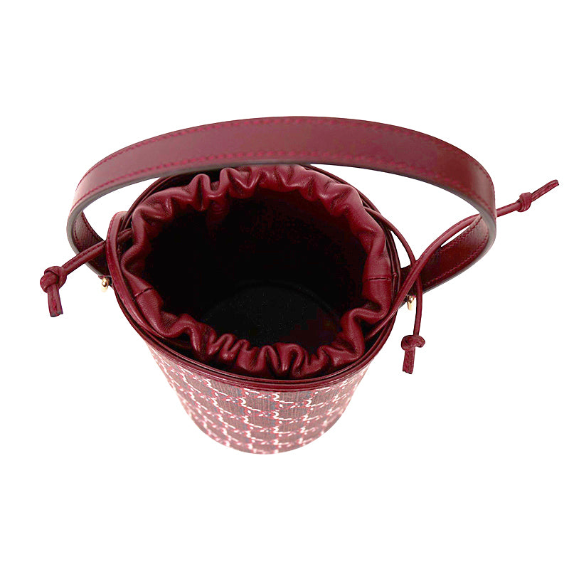 NEW $1,980 GUCCI Dark Red Rosso Ancora Coated Canvas GG SHADOW Mini BUCKET BAG