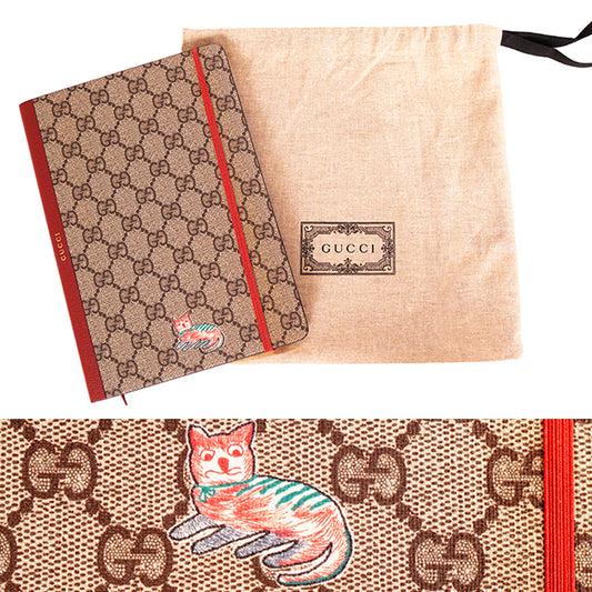 NEW $260 GUCCI Whimsy DERPY CAT GG Supreme Coated Canvas Stationery NOTEBOOK NWT