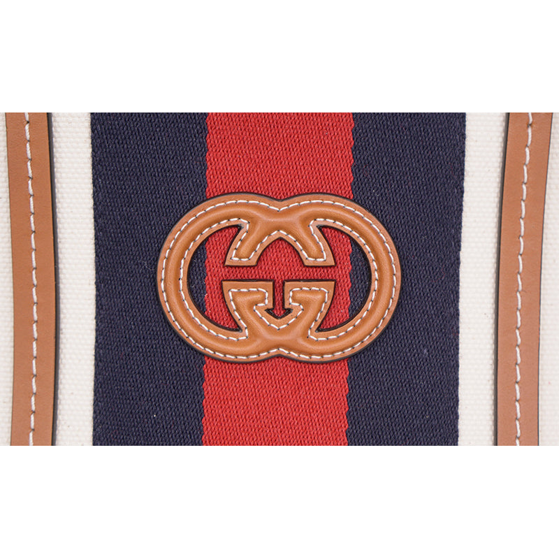 NEW $1800 GUCCI Ivory Canvas GG LEATHER Interlocking LOGO 2 WAY TOTE BAG 727735
