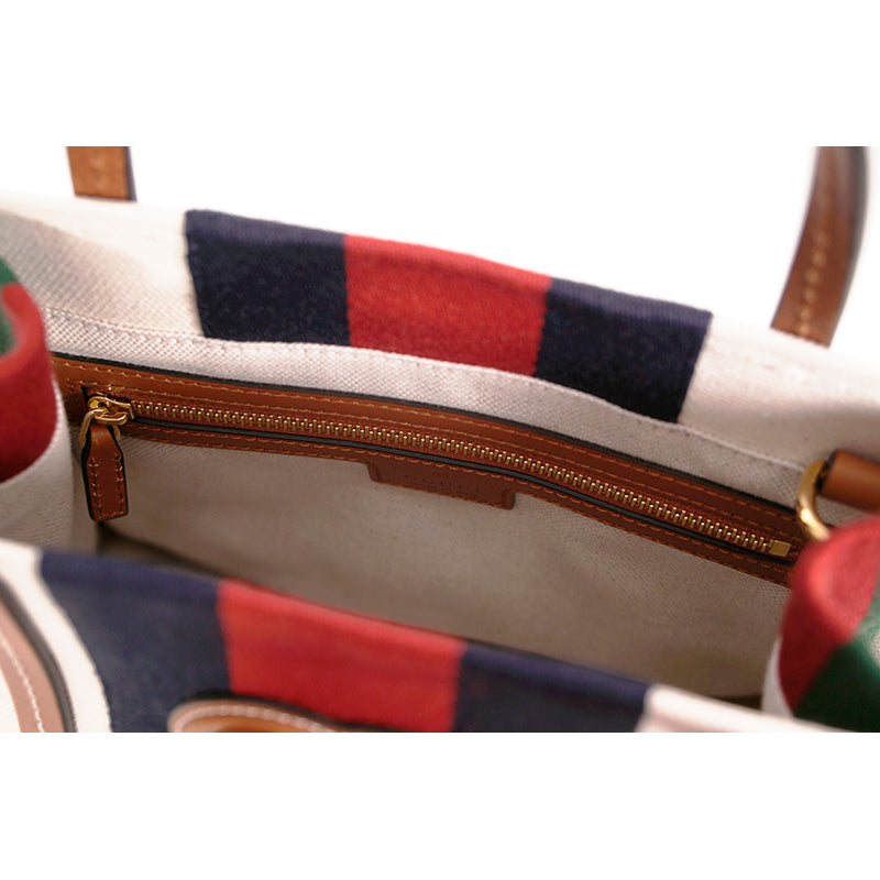 NEW $1800 GUCCI Ivory Canvas GG LEATHER Interlocking LOGO 2 WAY TOTE BAG 727735