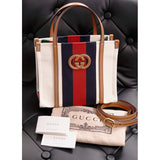 NEW $1800 GUCCI Ivory Canvas GG LEATHER Interlocking LOGO 2 WAY TOTE BAG 727735
