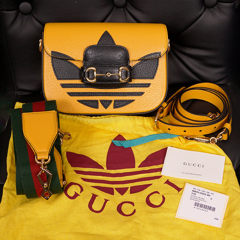 NEW $3,400 GUCCI x Adidas Yellow Leather HORSEBIT 1955 MINI BAG w/ 2 STRAPS