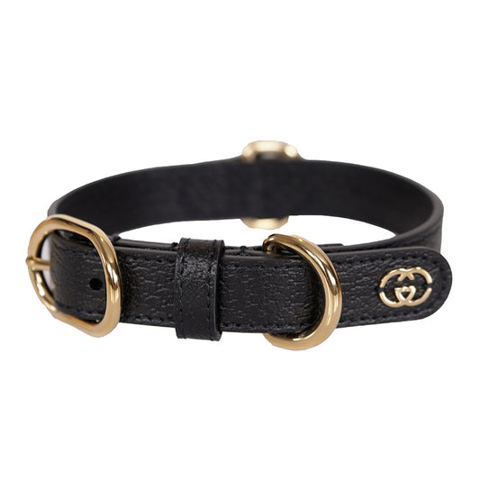 NEW $480 GUCCI Black Demetra Leather GOLD GG Logo PET Cat/Dog 100cm LEASH NIB