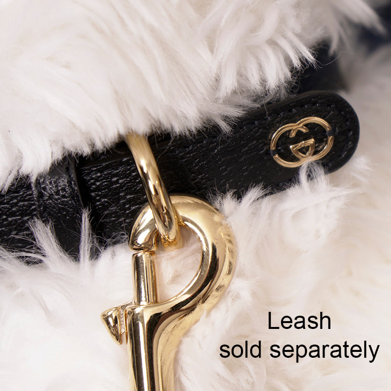 NEW $480 GUCCI Black Demetra Leather GOLD GG Logo PET Cat/Dog 100cm LEASH NIB