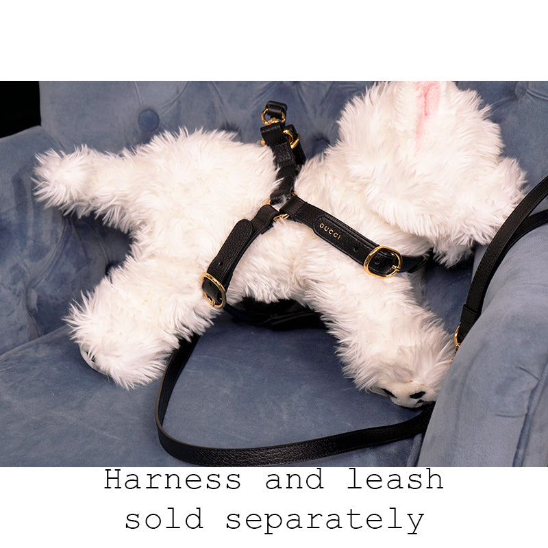 sz M NEW $650 GUCCI Black Demetra Leather-Style Gold Hardware LOGO PET HARNESS