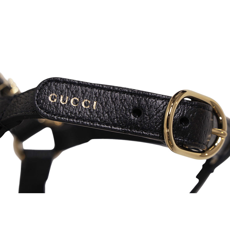 sz M NEW $650 GUCCI Black Demetra Leather-Style Gold Hardware LOGO PET HARNESS