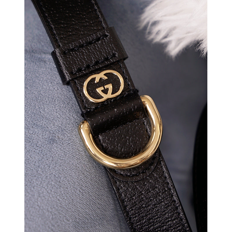 NEW $480 GUCCI Black Demetra Leather GOLD GG Logo PET Cat/Dog 100cm LEASH NIB