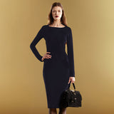 sz S NEW $1,790 GUCCI Vintage 2012 Navy Blue WOOL Stretch KNIT JACQUARD DRESS