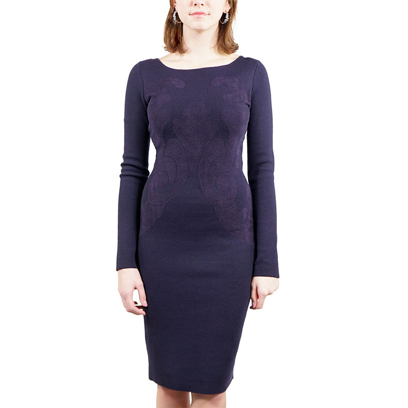 sz S NEW $1,790 GUCCI Vintage 2012 Navy Blue WOOL Stretch KNIT JACQUARD DRESS