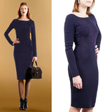 sz S NEW $1,790 GUCCI Vintage 2012 Navy Blue WOOL Stretch KNIT JACQUARD DRESS