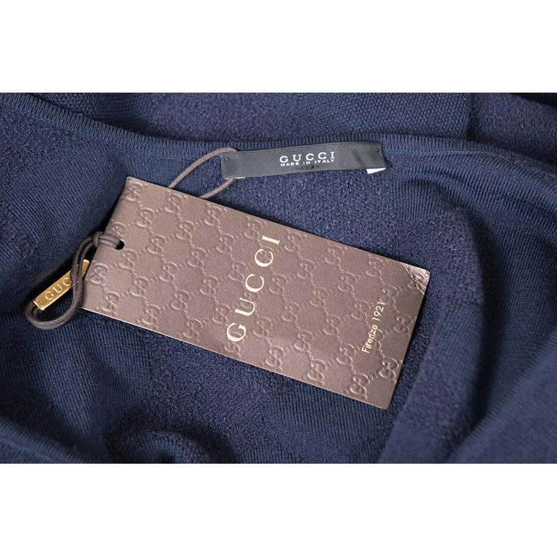 sz S NEW $1,790 GUCCI Vintage 2012 Navy Blue WOOL Stretch KNIT JACQUARD DRESS