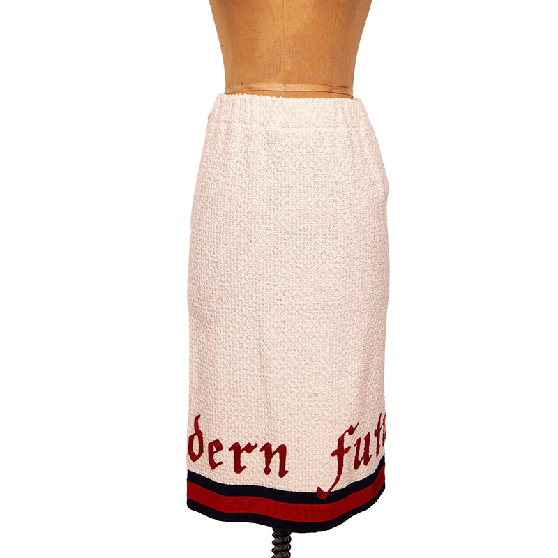 36 NEW $1500 GUCCI RUNWAY Ivory MODERN FUTURE Cotton Tweed Pencil LOGO WEB SKIRT