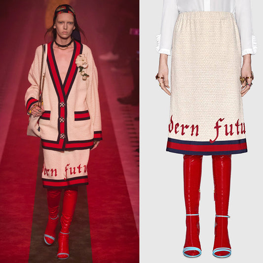 36 NEW $1500 GUCCI RUNWAY Ivory MODERN FUTURE Cotton Tweed Pencil LOGO WEB SKIRT