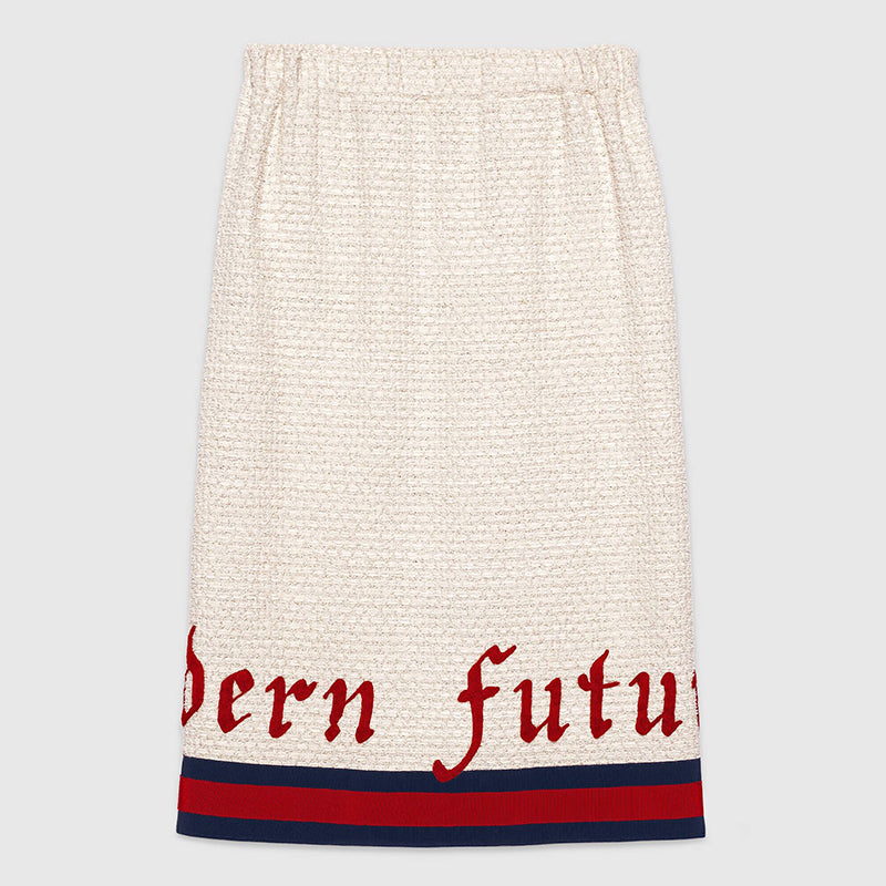 36 NEW $1500 GUCCI RUNWAY Ivory MODERN FUTURE Cotton Tweed Pencil LOGO WEB SKIRT