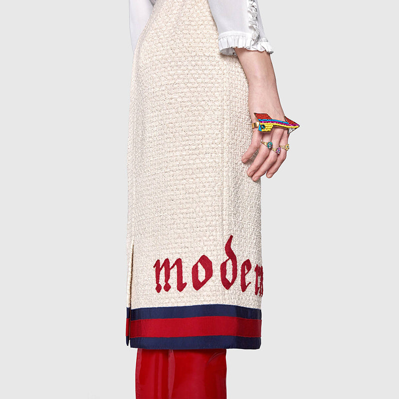 36 NEW $1500 GUCCI RUNWAY Ivory MODERN FUTURE Cotton Tweed Pencil LOGO WEB SKIRT