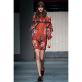 sz 42 NEW $3200 GUCCI RUNWAY Red BLOOMS FLORAL Plisse Ruffle Silk Cocktail DRESS